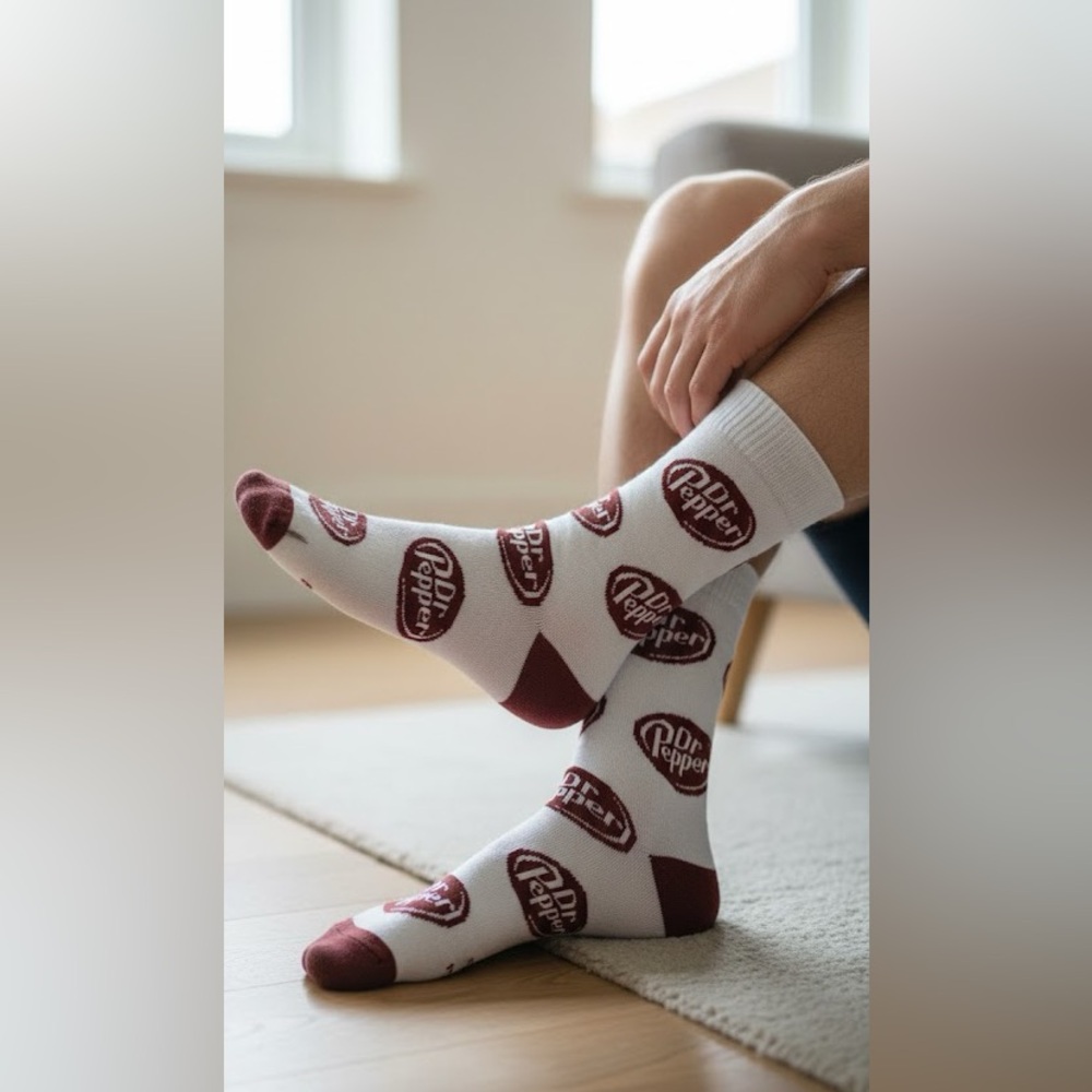 Dr Pepper Crew Socks Men's Size 6–12 White Red Logo Odd Sox Licensed NWT